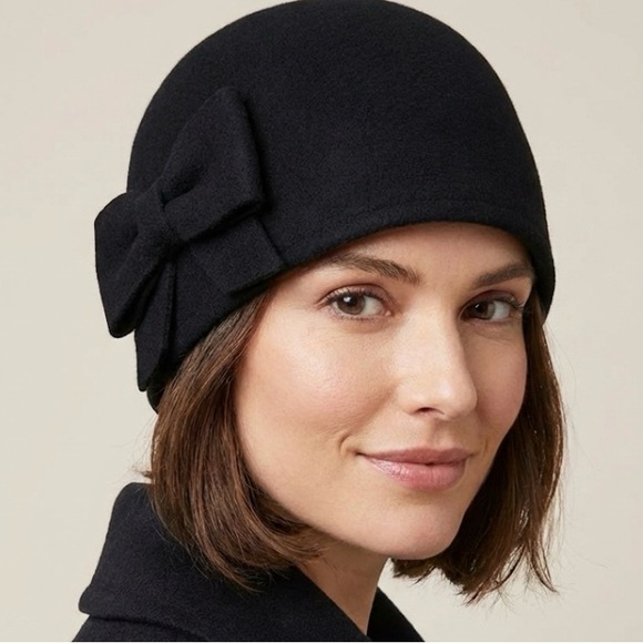 Xhilaration Accessories - Vintage Style Bow Hat Cloche Cap Black Wool Blend XHILARATION OS Dark Academia